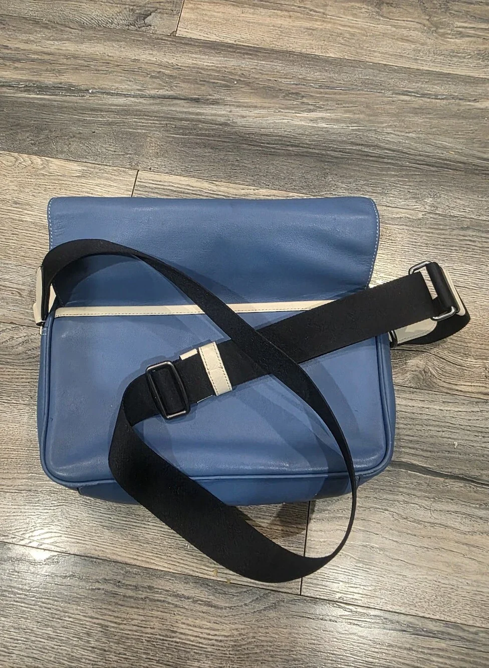 Coach Blue Leather Messenger Bag with Black and Cream Accents
